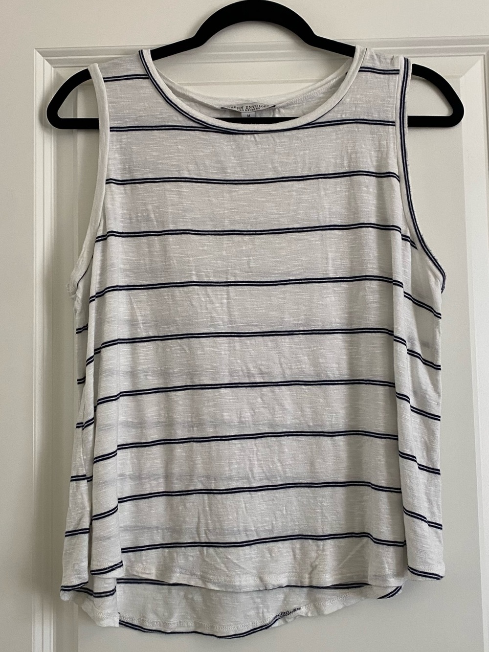 Green Envelope White Tank Top with Navy Stripes